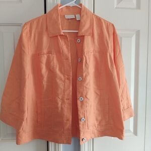 Chico's Soft Nectarine Linen Jacket M Chico's sz 2